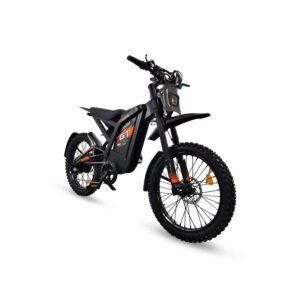 GT2000 elektrinis dviratis 1000W, priekinis–šoninis vaizdas iš dešinės, agresyvus dizainas, platus priekinis ratas._800x800