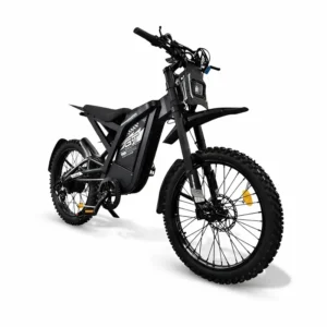 GT2000 elektrinis dviratis 2000W su storomis padangomis, juodas rėmas, priekinė amortizacija ir diskiniai stabdžiai ant balto fono