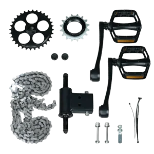 gt73 pro elektrinis dviratis 1500w – elektrinio dviračio dalių komplektas su grandine, žvaigždėmis, pedalais, švaistikliais ir kitais montavimo elementais