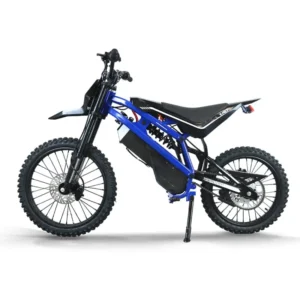 EM23 elektrinis motociklas 2500W mėlynos spalvos, pilnas šoninis vaizdas
