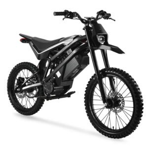 EM23 elektrinis motociklas 2500W – priekinis šoninis vaizdas su LED žibintu