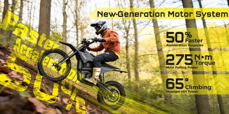 EM5 ULTRA elektrinis motociklas 3000W – naujos kartos variklio sistema, 275 Nm sukimo momentas, greitesnė akceleracija ir galingas važiavimas į įkalnes.